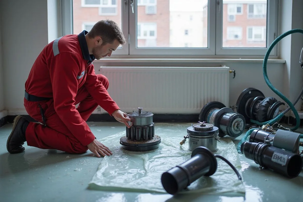 Dismantled aircon fan coil components soaking in chemical cleaning solution during an iCare Aircon chemical wash