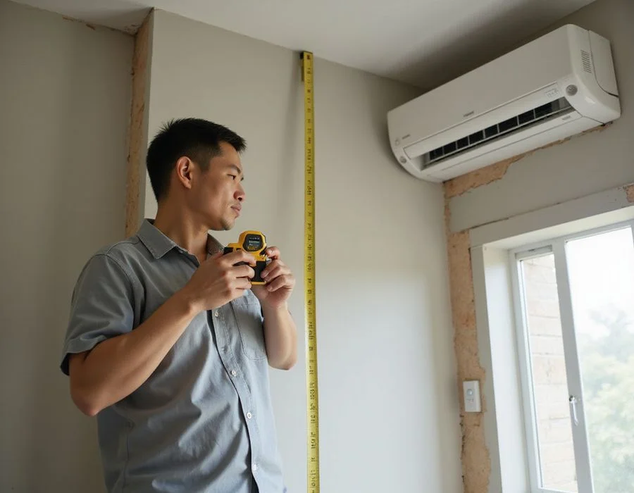 BTU sizing chart showing bedroom vs living room square metres requirements