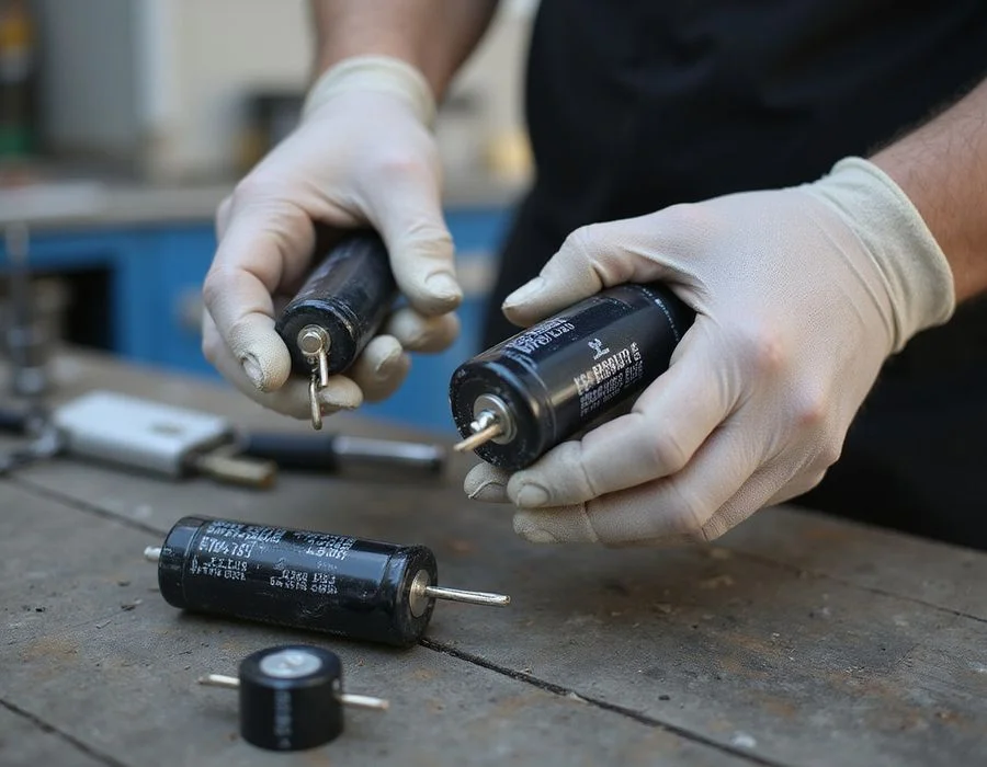 Capacitor being swapped out to fix a noisy aircon compressor