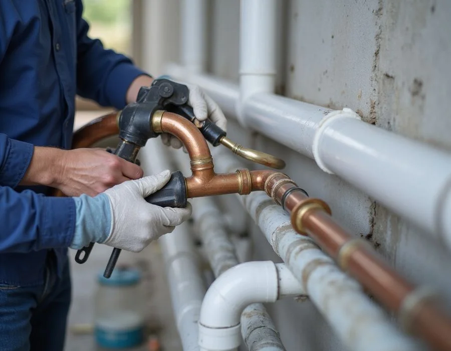 Technician flaring copper pipes during a clean aircon installation run