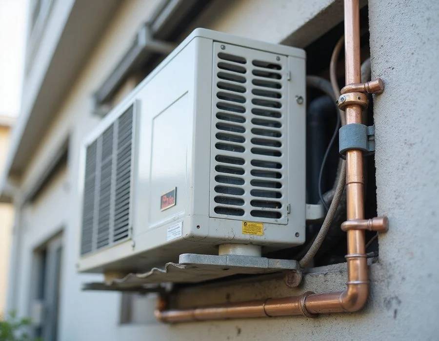 Diagram of HDB flat aircon ledge showing outdoor unit placement positions