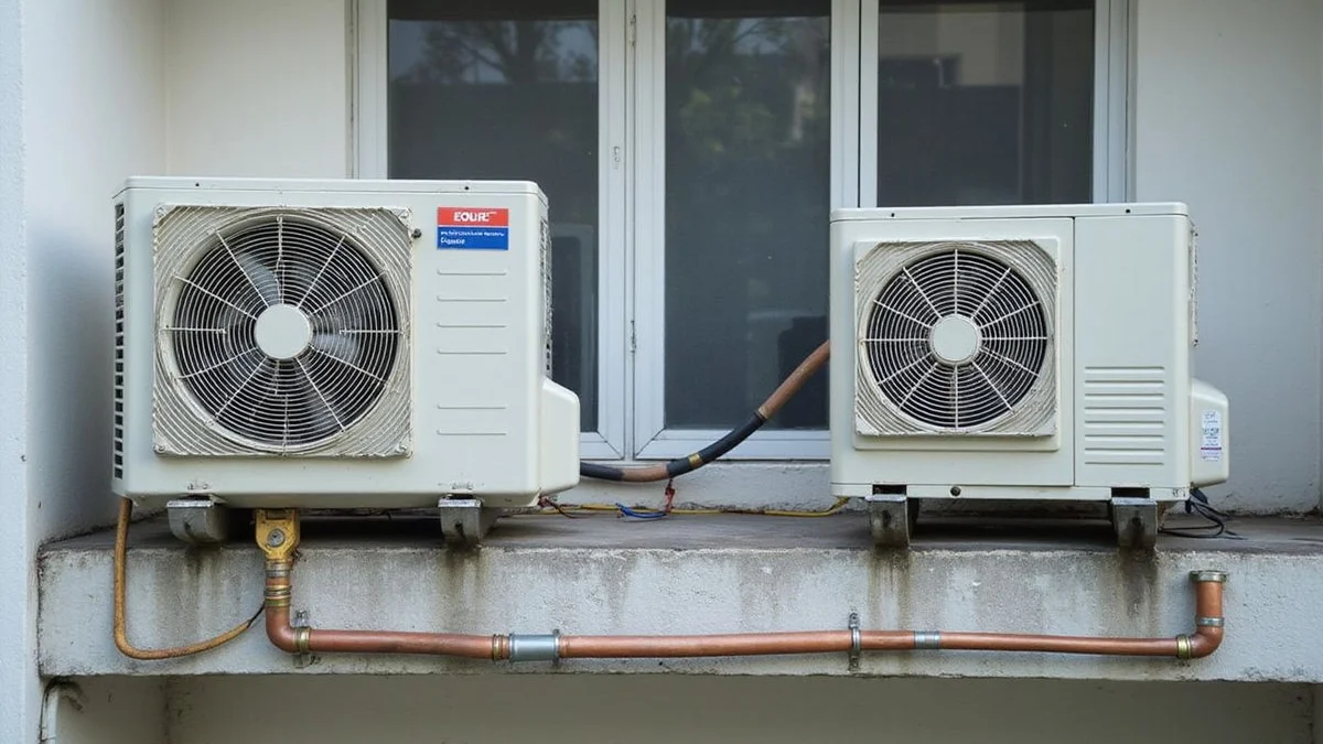 Comic pop-art illustration comparing inverter vs non-inverter compressor speed behaviour graph