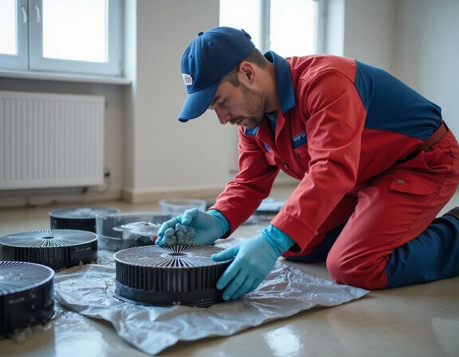 Pop-art split illustration of old aircon restoration versus new aircon installation